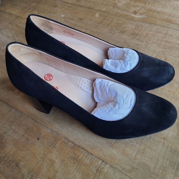 Marc Joseph New York Midtown Pump Womens 10 Black Nubuck‎ Leather Block Heel - Picture 1 of 6